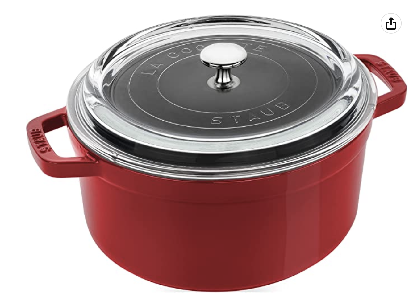 Amazon: Staub 4-Qt Cast Round Cocotte with Glass Lid for 