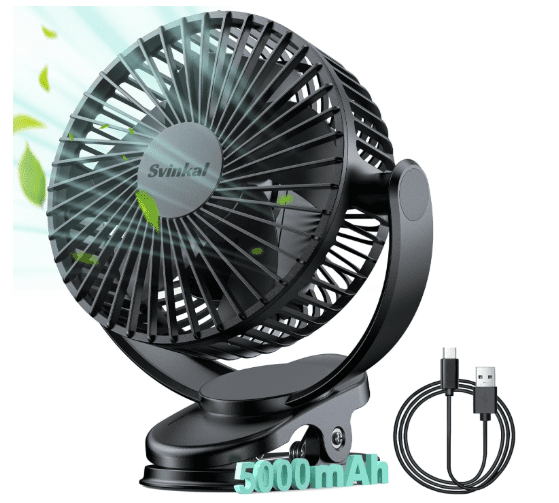 Svinkal USB Personal Clip-On Fan with 5000mAh Battery: Compact, Powerful Cooling for Home, Office, and Travel